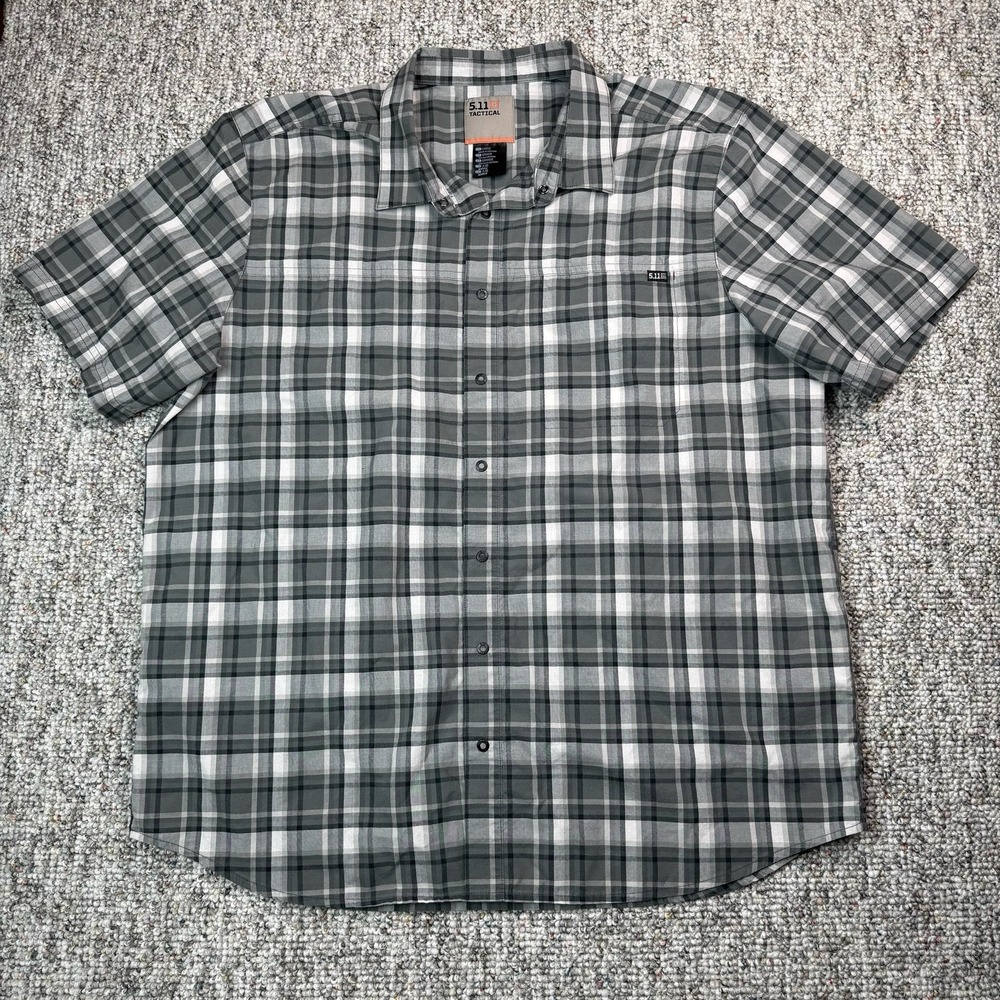 5.11 Tactical Shirt Mens Large Snap Plaid Short Sleeve Gray 71204-580